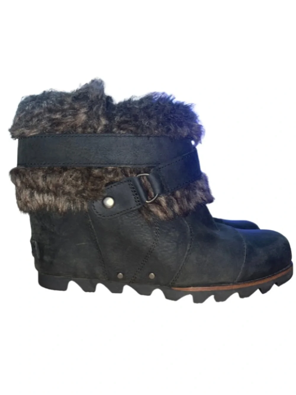 Sorel Joan of Arctic Wedge Mid Faux Fur Leather Boots Size 7.5